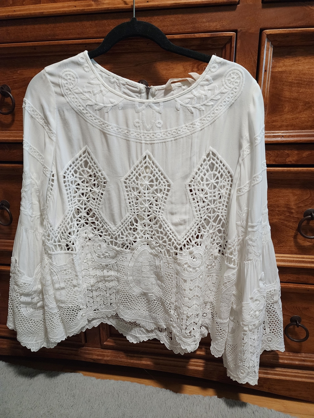 Soft Surroundings White Crochet Lace Peasant Blouse
